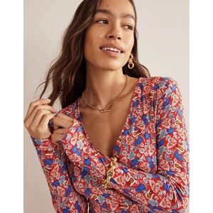 Boden Nina Jersey Midi Dress in “Hot Pepper, Tulip Bloom”